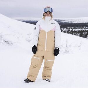 Women's Oneskee Mark Vi Beige and White One-Piece Snowsuit size XS